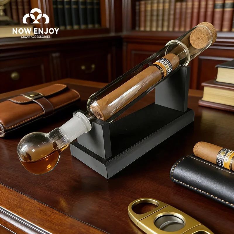 

NOW ENJOY Glass Cigar Tubes Humidor Set Cigar Flavor Infuser Ball Base & Wooden Plug Cigar Incense Glass Tube Set