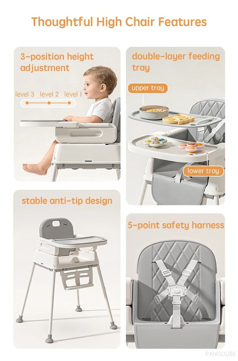 Umwandelbarer Babyhochstuhl 6 in 1, PANGDUBE Kleinkind-Sitzerhöhung, höhenverstellbarer, faltbarer Säuglingsernährungsstuhl mit Rollen – Detail 2