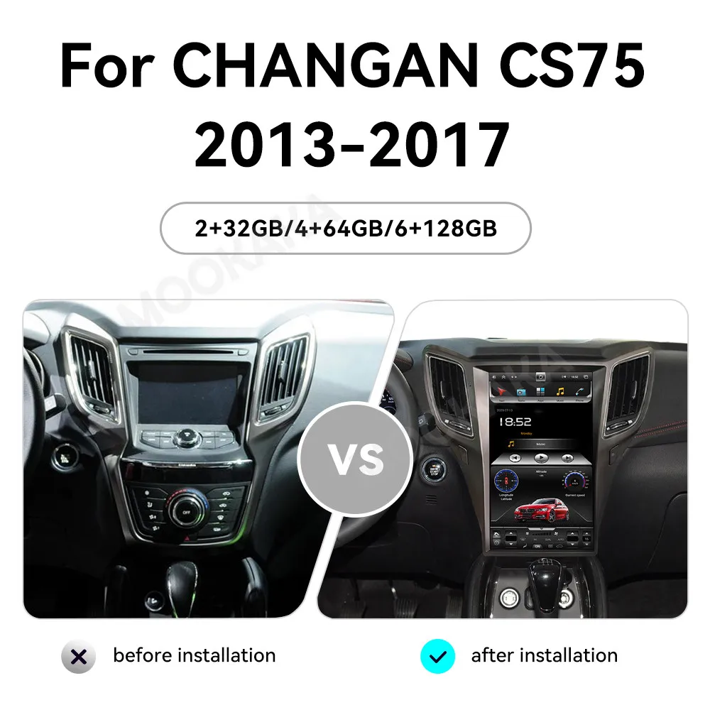 13.6 inch Android 14.0 8+256GB Touch Screen Car Stereo DSP Player For Changan CS75 2013 - 2017 GPS Radio multimedia Head Unit