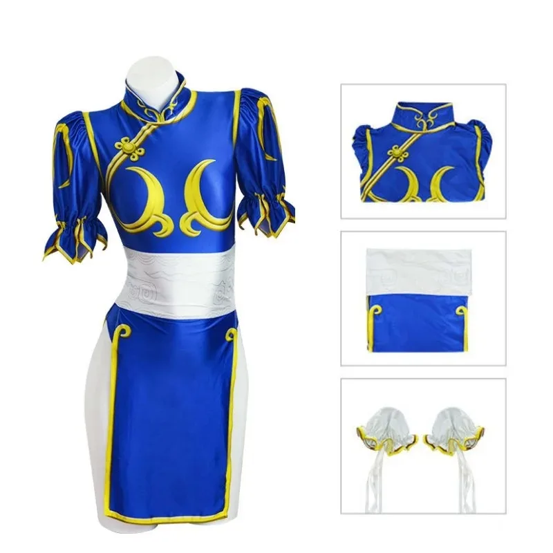 Костюмы для косплея Chun Li, синее платье Cheongsam Sutorito Faita Games Chun Li, боди для косплея, 2025 год, женская одежда для Хэллоуина