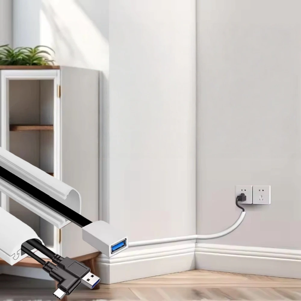 1개 1m/39.37인치 전문가용 자가 접착식 벽면 케이블 정리기 레이스웨이 케이블 커버 PVC 유연한 케이블 관리 홈 오피스용