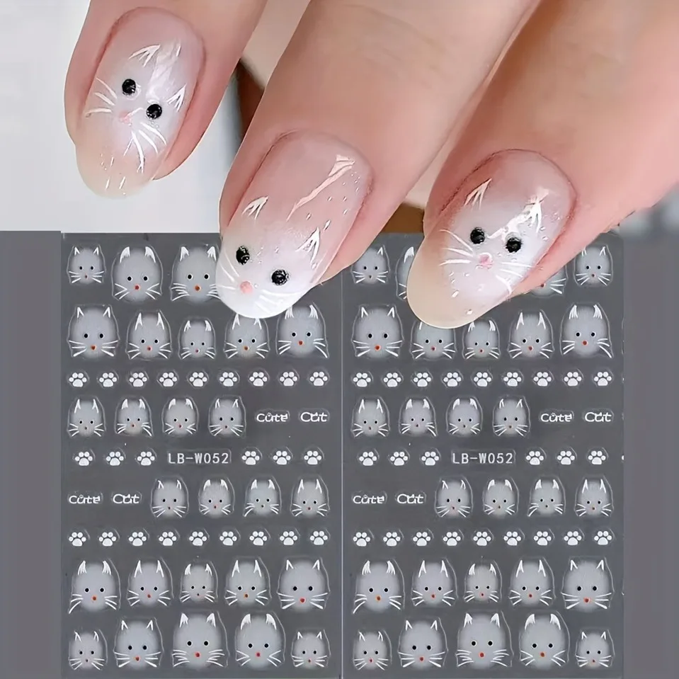 2 piezas de calcomanías de uñas de gato blanco lindo, fáciles de aplicar para decoración de uñas, DIY, regalos, fiestas y maquillaje de bodas
