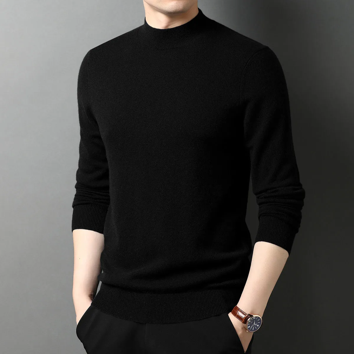 

Men's Mid-Ne Knitted Sweater Base Layer irt Trendy Inner Wear f High Collar Breathable Casual Sle Long Sve Top