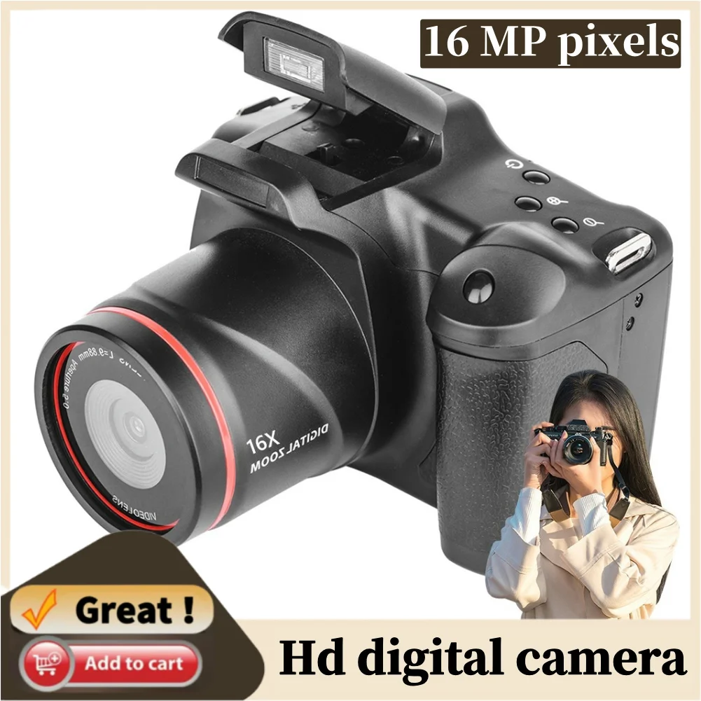 1080P 16MP Vlogging Camera 16X Zoom Video Recorder with 2.4 Inch LCD Screen for Photography and Video