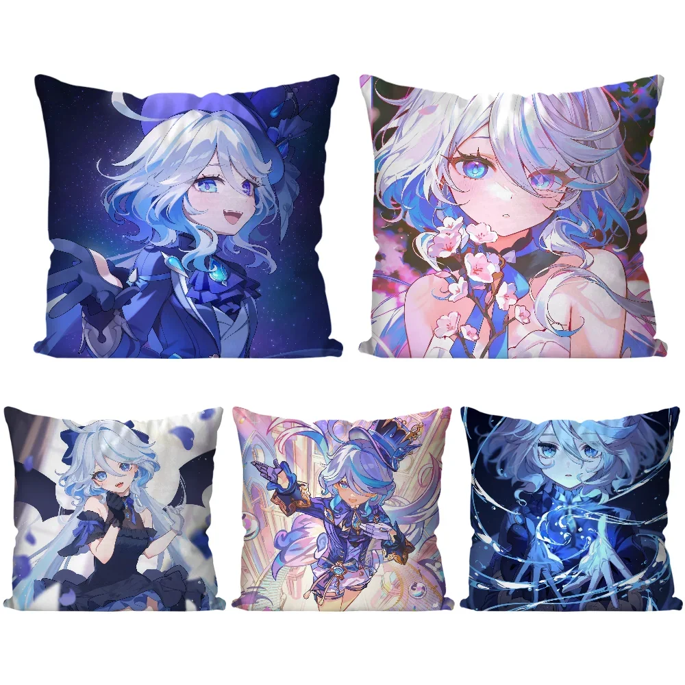 Furina Animation Game G-Genshin I-Impact Pillow Case Square Pillow Bedroom Sofa Leisure ComfortLiving Room Home Decoration 40X40