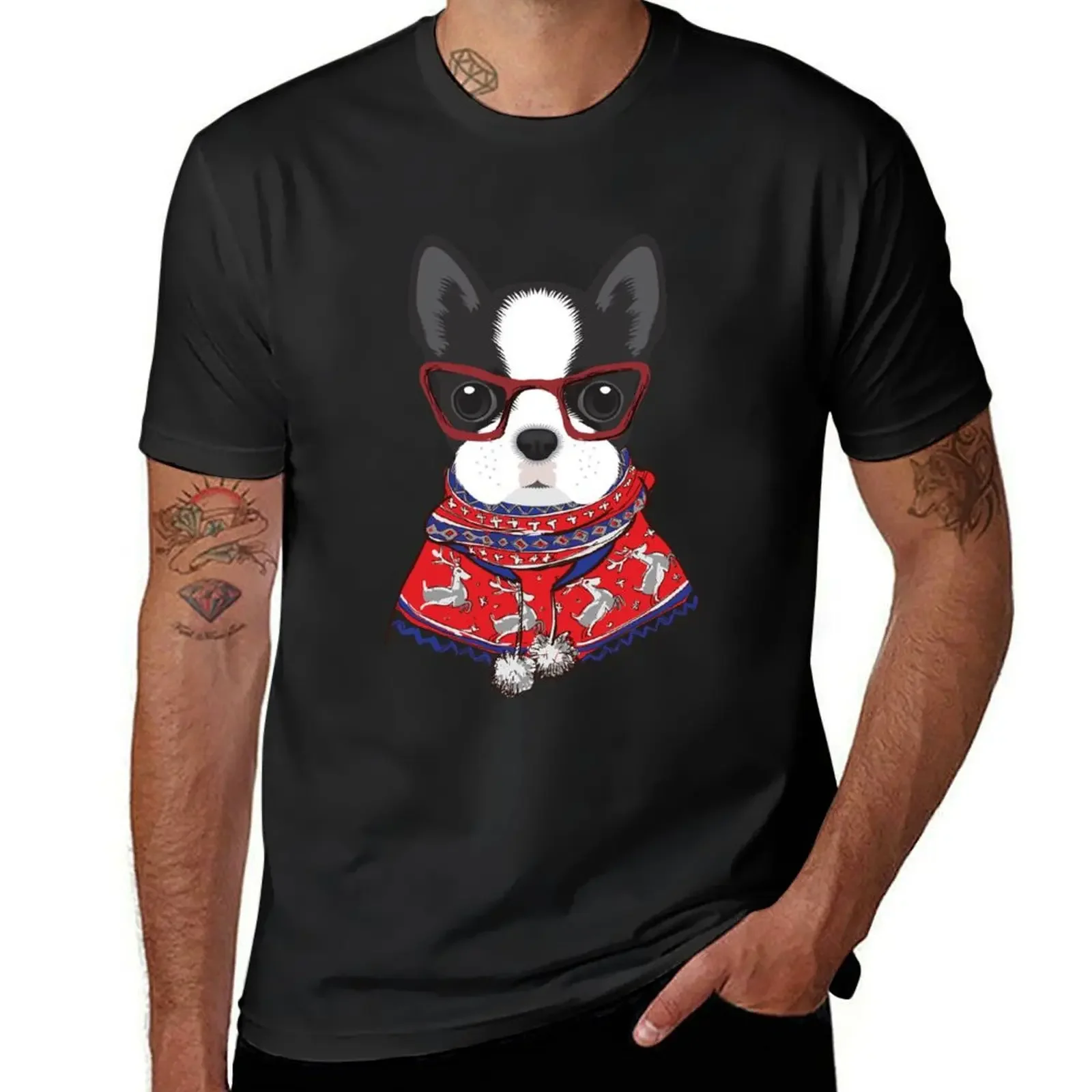 Boston Terrier Xmas Sweaters T-Shirt cute clothes boys animal print cheap stuff sports fans mens graphic t-shirts hip hop