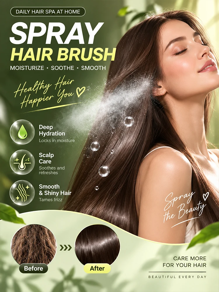 Rechargeable Electric Misting Hair Brush - Air Cushion Spray Comb Scalp Massager Detangling Wet Dry Hair Tool with Free Delivery