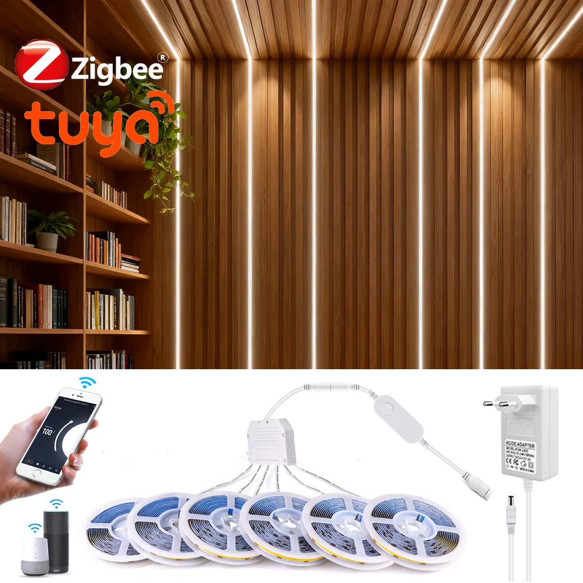 12V LED Soundproof COB Light Strip Smart Zigbee Tuya APP Control Wall Lamp for Wine Show Cabinet Night Ambinet Lighting