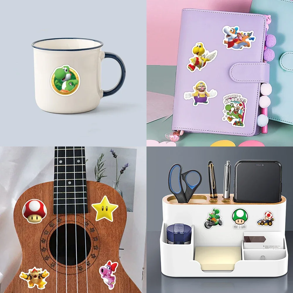 Super Mario Bros Stickers Kawaii Luigi Yoshi Skateboard Bicycle Guitar Laptop Waterproof Stiker Anime Stickers Graffiti