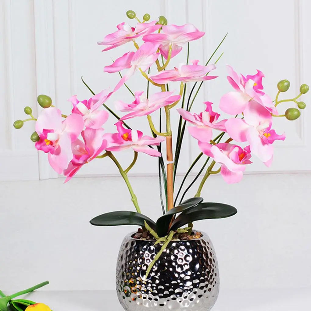 

Artificial Phalaenopsis Flowers Arrangement Artificial Orchid Bonsai Pot Fake Flowers Silk Orchid Flower for Table Centerpieces