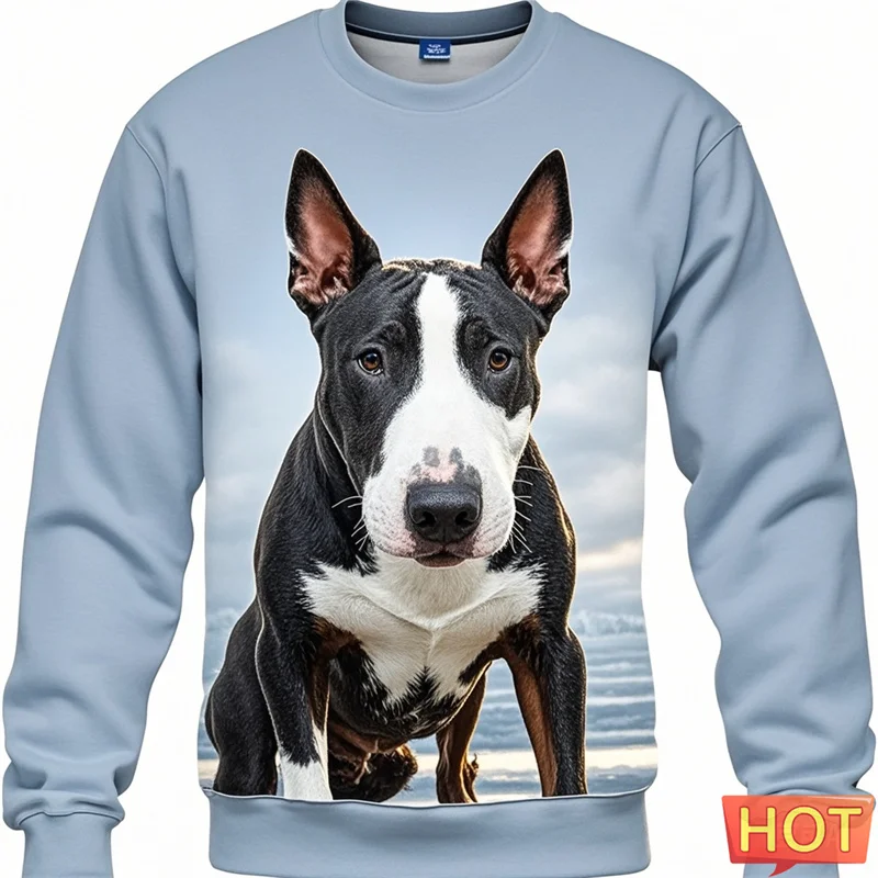 

Cute Bull Terier Graphic Sweatshirts For Men Clothes 3d Printing Bulldog O Neck Pullover Hoodie For Kid Women Sportwear Tops