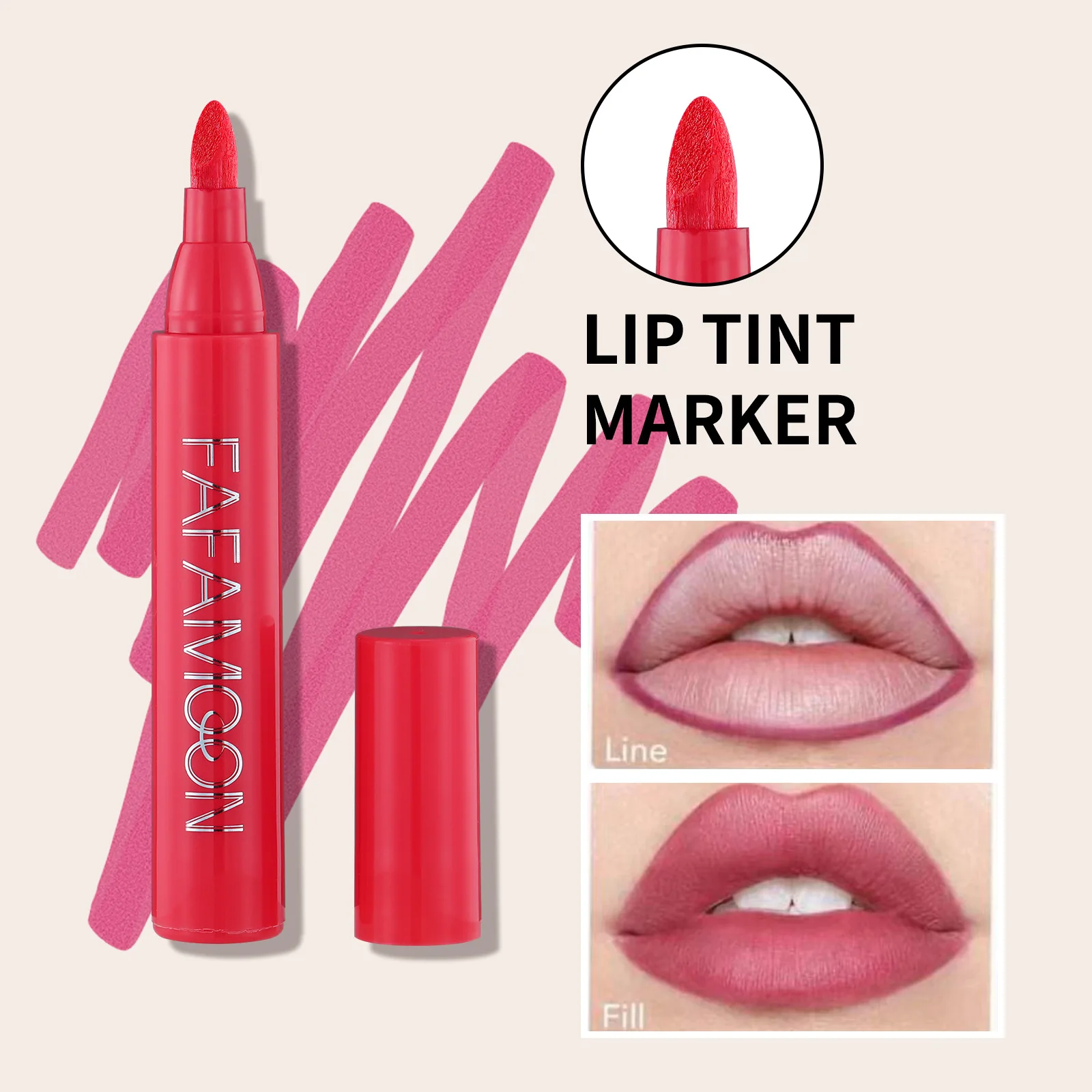 Matte Marker Lipstick Lip Dye Pen Lipliner Cosmetic Hydrating Waterproof Long Lasting Lipstick Lip Liner Contour Pen Makeup Tool