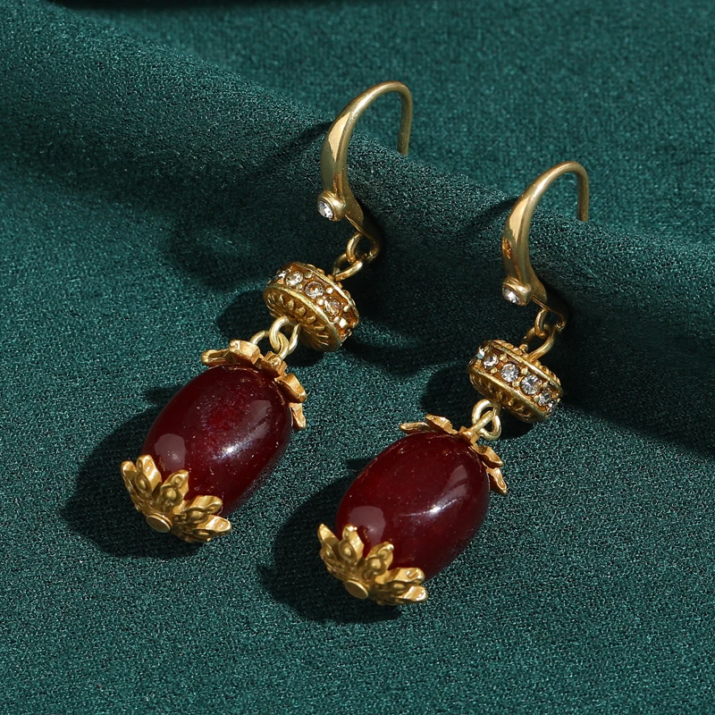 

Antique Gold Plated Red Agate Drop Earrings Pendant Big Beads Designer Jewelry Charm Accessories Ladies 2026 Wedding Elegant