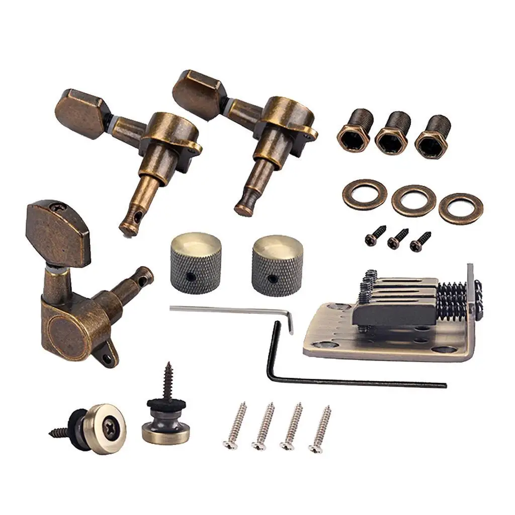 Bronze Saddle Bridge Tuning Pegs Knobs Kit for 3 String Cigar Box Guitar