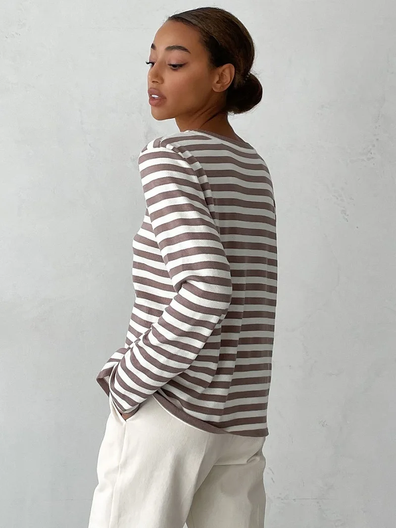 Fashion Casual Crew Neck Knitted Striped Sweater Y2k Europe America 2024 Spring All Classic Retro Striped Pullover Sweater Women