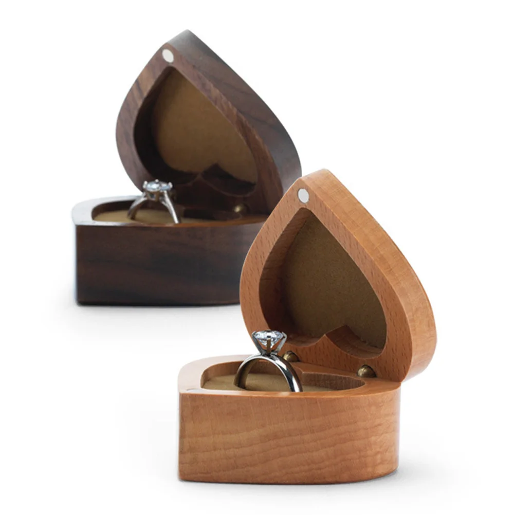 Vintage Beech Jewelry Organizer Heart Shape Box for Wedding Valentine's Day Scratch Protection Storage Case Jewelry Organizer
