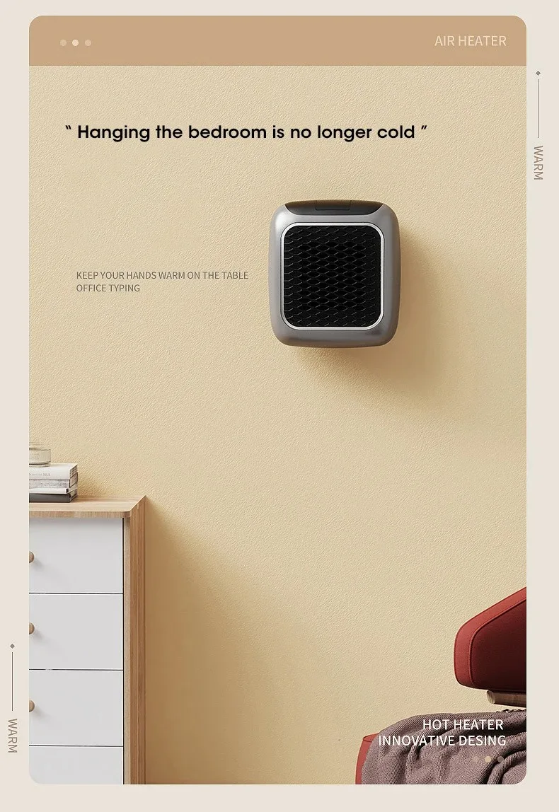 Mini-Wandheizgerät 400W mit Fernbedienung, kleiner Heißluft-Heizlüfter für Schlafzimmer und Badezimmer – Detail 7