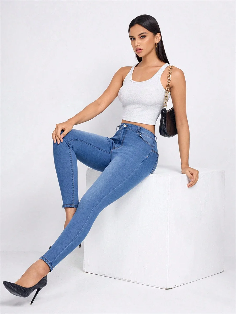 Benuynffy Mode Stretch Mid Taille Jeans voor Vrouwen Lente Zomer Sexy Slim Fit Potlood Broek Streetwear Skinny Denim Broek