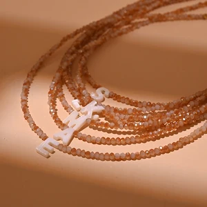 Colar Inicial de Aço Inoxidável para Mulheres, Cristal Brilhante, Carta Madrepérola, Jóias da Moda Feminina 10 principais vendas colar letra perola - №3