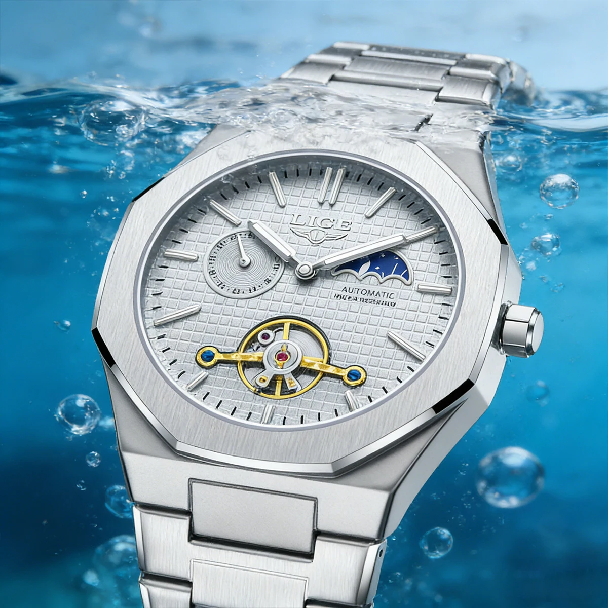 LIGE Business Men Mechanical Wristwatch Fully Automatic Watches Calendar Men's Waterproof Night Light Watch Relogio Mecanico