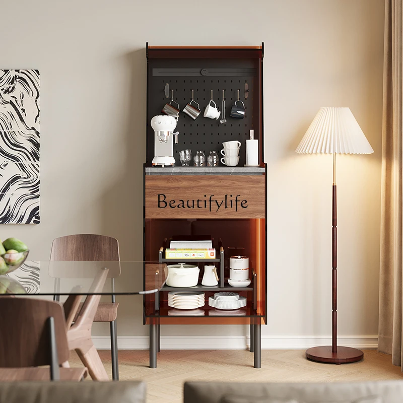 

Acrylic sideboard against the wall, integrated kitchen rack, coffee machine, hole board, Nordic modern wine cabinet