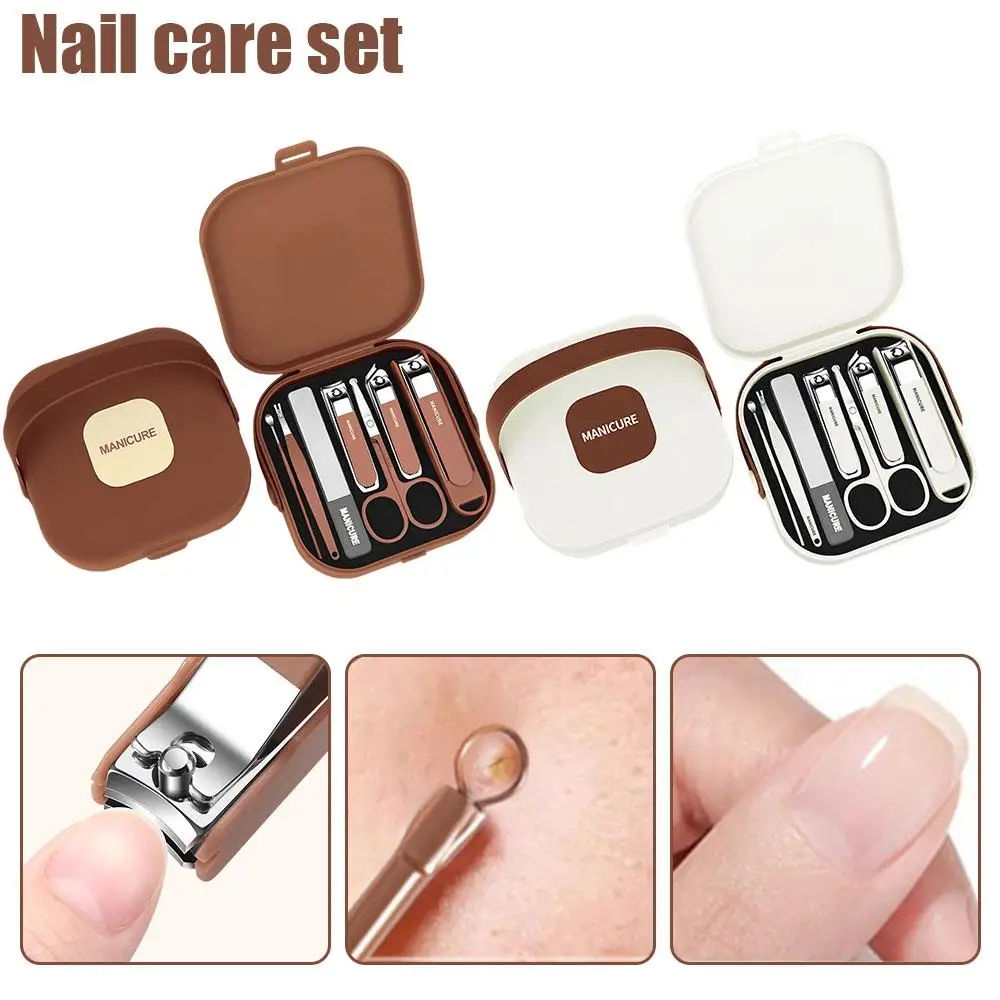 7 pçs conjunto de cuidados com as unhas de aço inoxidável manicure pedicure kit orelha picareta colher anti-respingo cortador de unhas higiene pessoal ferramentas limpas