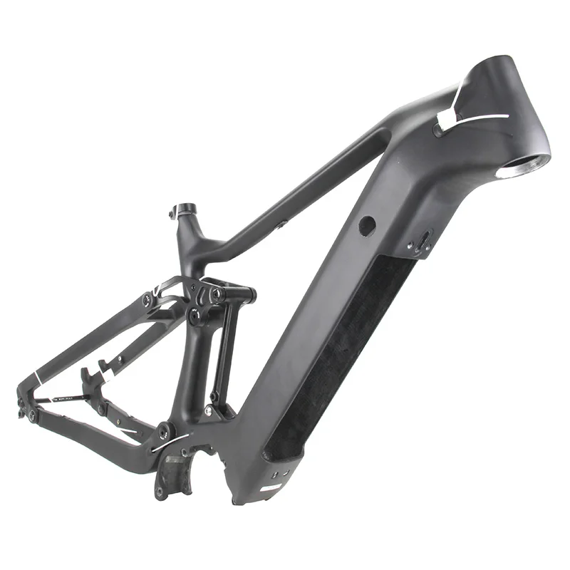 Juego de cuadro de carbono para bicicleta eléctrica de montaña con suspensión completa, material de fibra de carbono, compatible con motores centrales comunes, accesorios para bicicletas y neumáticos.