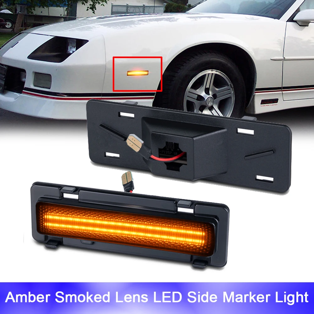 

2Pcs Amber Smoked Lens LED Side Marker Lights Canbus For Chevy Camaro Pontiac Firebird 1982-1992 OEM GM2550118 Turn Signal Lamp