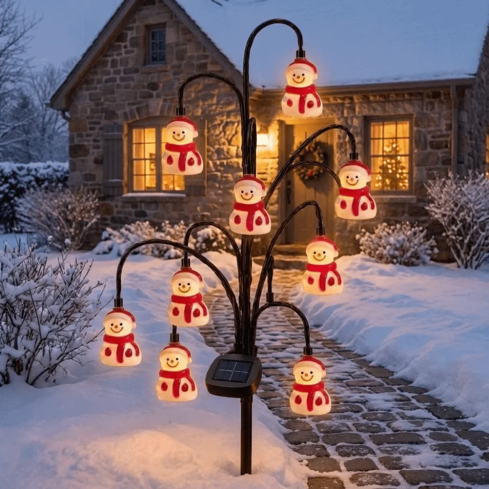 Solar Powered Santa Claus Ground Stake Lights Auto-On Weatherproof Christmas Solar Tree Stake Lights Eco-Friendly PET