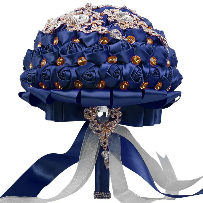 Bride Wedding Navy Blue Large Rhinestone Rose Eternal Life bouquet Wedding Bridesmaids holding bouquets W290G