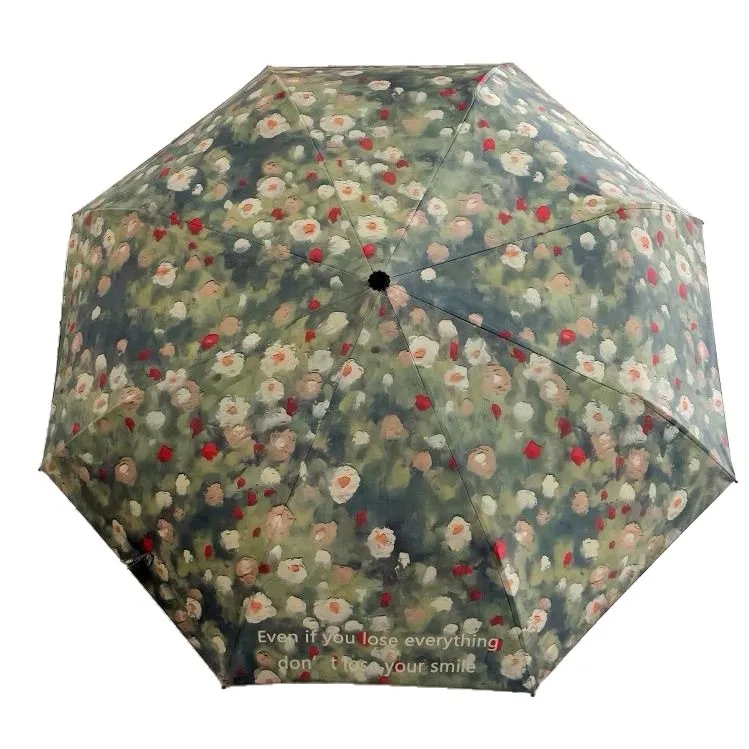 1pc Van Gogh-Inspired Floral Umbrella - Automatic Open/Close, Thickened Reinforced Frame, Compact Folding Design with 8-Rib Ca