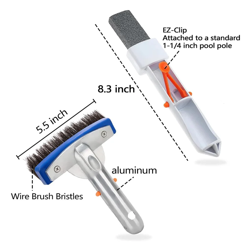 AT05-Pool Pumice Stone And 5 Inch Stainless Steel Pool Brush Kit To Reomve Erase Rust Stain Spot In Concrete Plaster Pool Spa