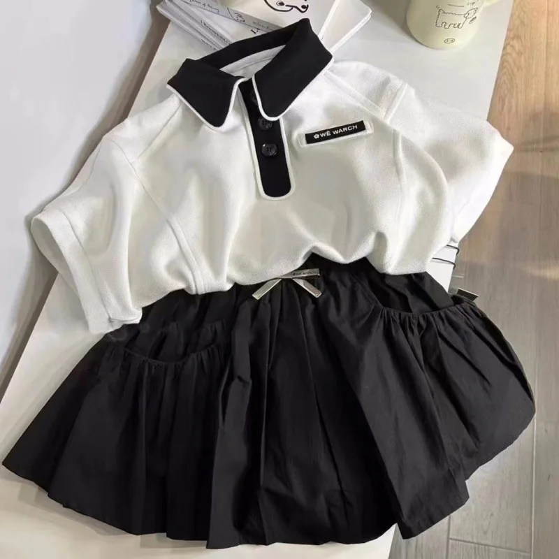 

6-15YGirls summer suit 2024 new children's summer baby girls short sleeve shirt pleated skirt set130 140 150 160 170cm