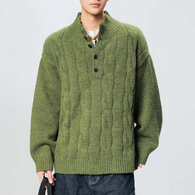 Slim Fit Pullovers Sweaters Knit Pullover Mock Neck High Neck Sweater  Men Knit Business Dress Old Money Man Coat Sports jacket