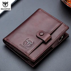 BULLCAPTAIN RFID Men's Wallet Leather Men's Coin Purse Zipper Wallet Card Coin Wallet Holder Credit Card Bag