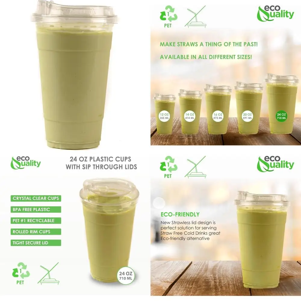 

24 oz clear plastic cups with sip lids for iced coffee and smoothies