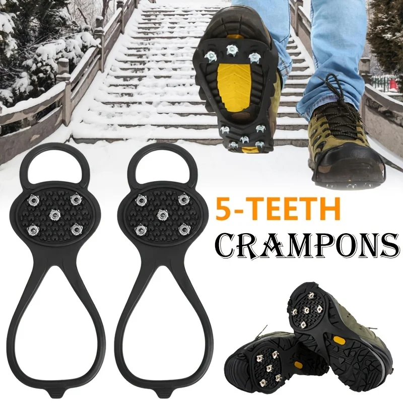 5-الأسنان المضادة للانزلاق الجليد القابض سبايك الشتاء تسلق المضادة للانزلاق الثلوج المسامير السيطرة المرابط فوق الأحذية يغطي الأشرطة دروبشيب #1