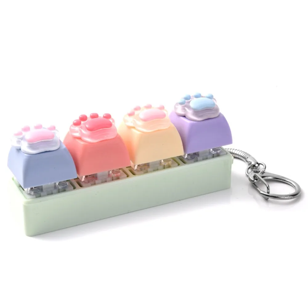 Backpack Pendant Cat's Paw Keyboard Fidget Colorful Design Cat Paw Shape Cat Paw Squishy Keychain 4 Keys Smooth Texture