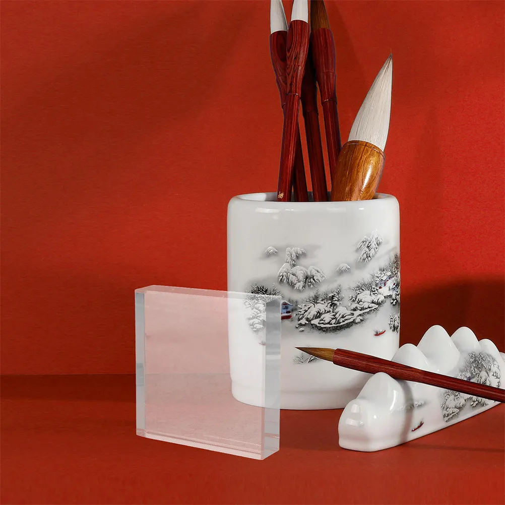 Crystal Clear Square Paperweight Premium Heavy Glass Desk Weight for Calligraphy Studio Home Office Decorative Display Block