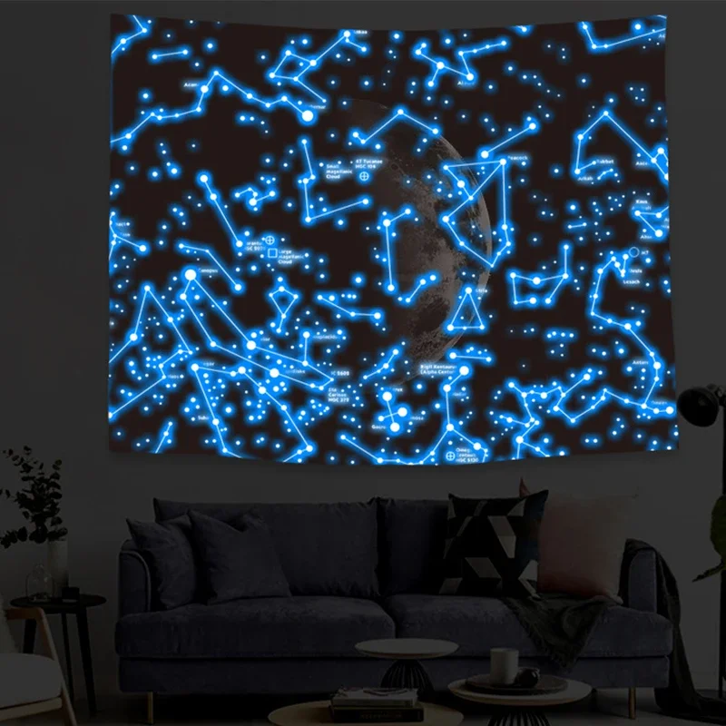 Glow In The Dark Galaxy Tropical Luminous Wall Cloth Nordic Style Printed Tapestry Wall Hanging Home Decor Room Decor Aesthetic