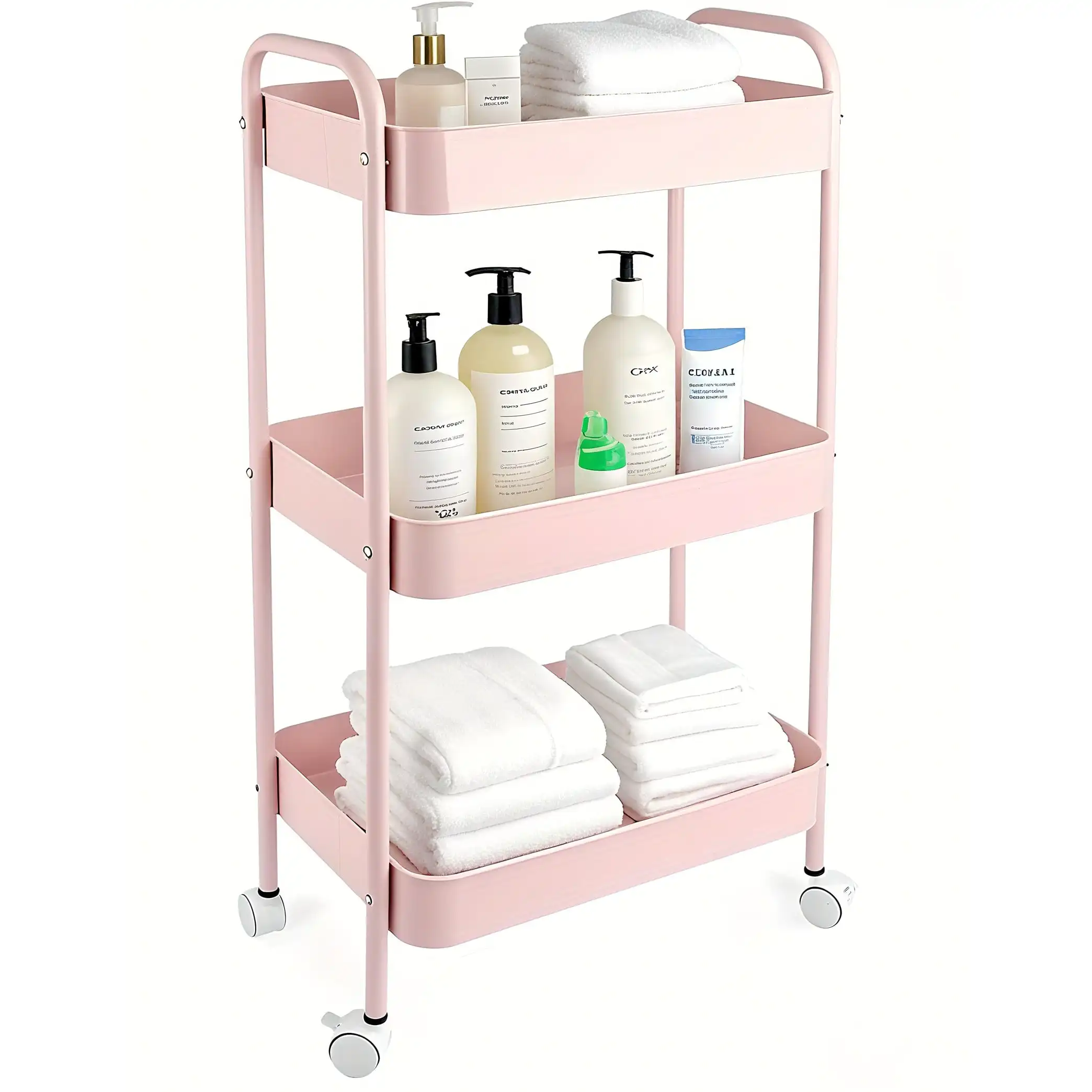 3-Tier Rolling Utility Cart with Lockable Wheels, Mobile Storage Organizer with Durable Structure, Space Saving Utility Shelves for Kitchen, Bathroom, Office