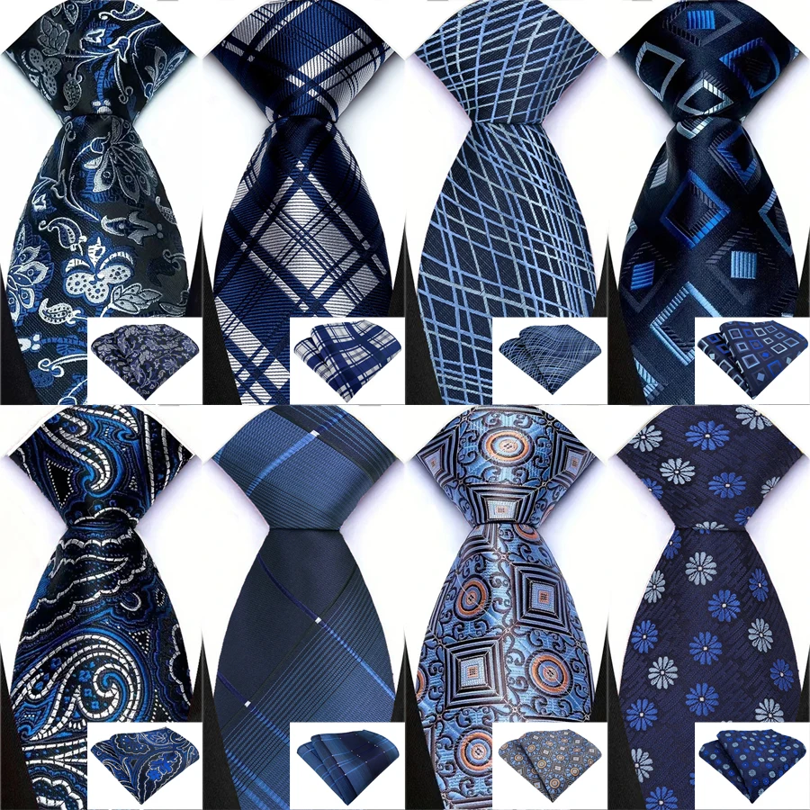 Luxuriöse Herren-Krawatte, luxuriös, marineblau, 8 cm, Krawatte, Einstecktuch, Set für Herren, formelle Mode, Hochzeit, Business, hochwertige Gravata