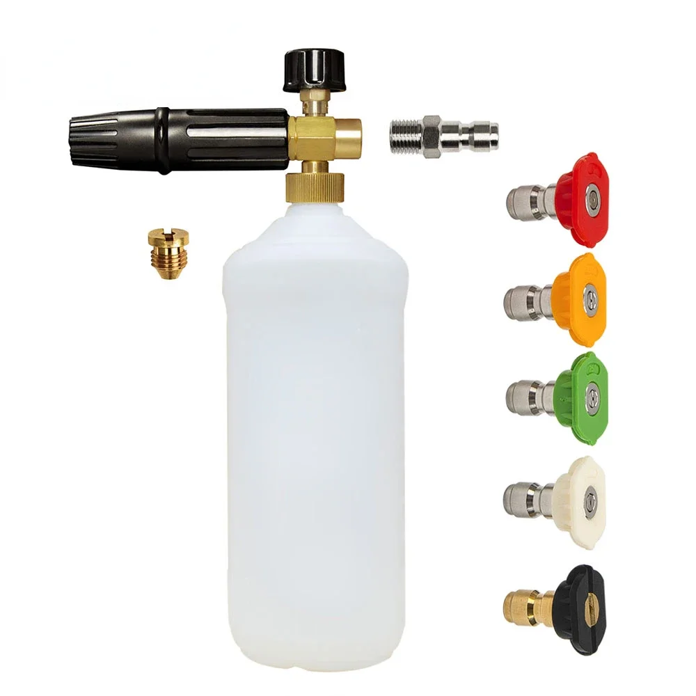 

Pressure Washer Foam Cannon Foam Nozzle Foam Generator Soap Gun 1/4" Quick Release Connector & 5 Spray Tips & Pressure Washer