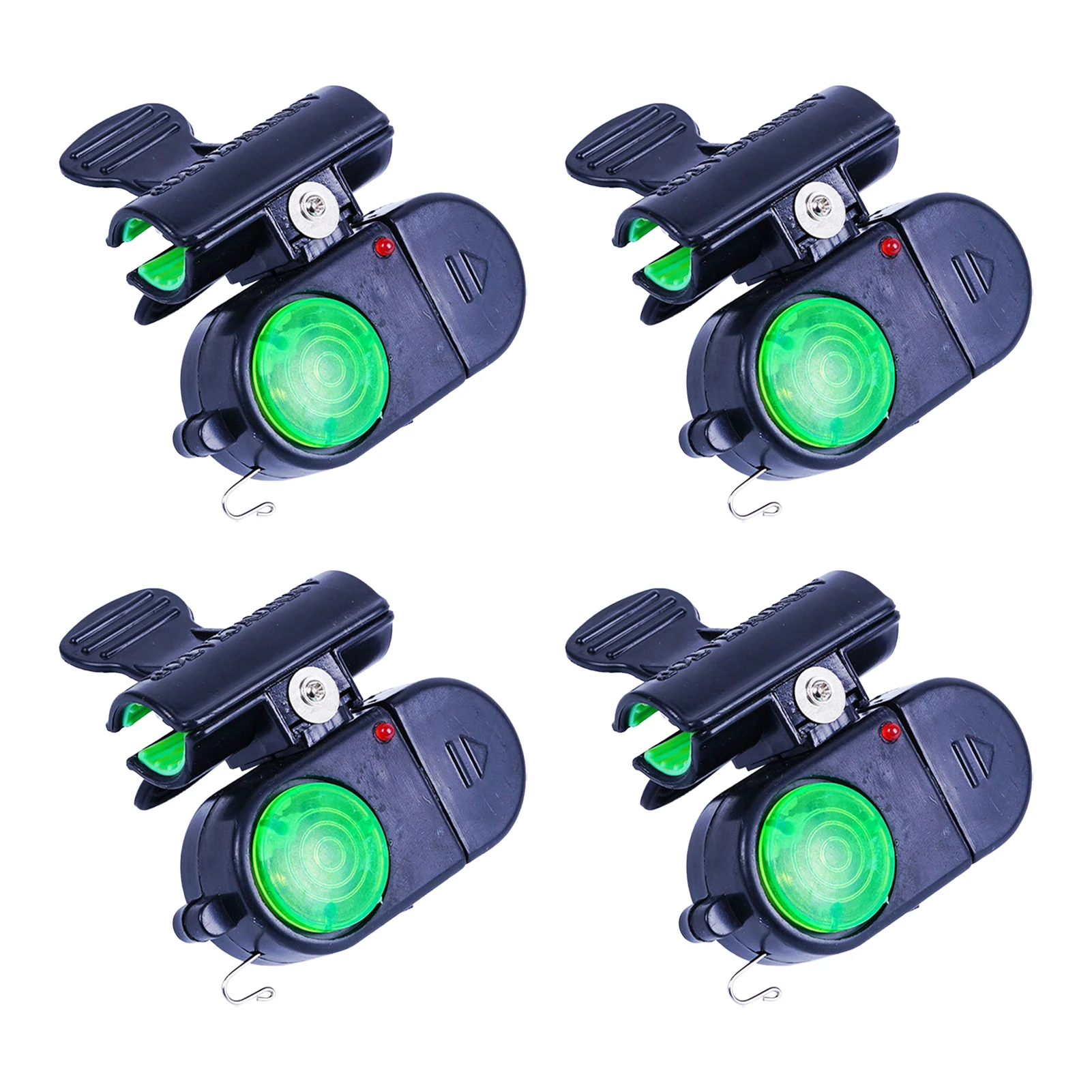 Clip-on com luzes led, mordida sensível eletrônico, som ajustável, haste carpa, fácil de instalar, alarme de pesca noturna, 4pcs