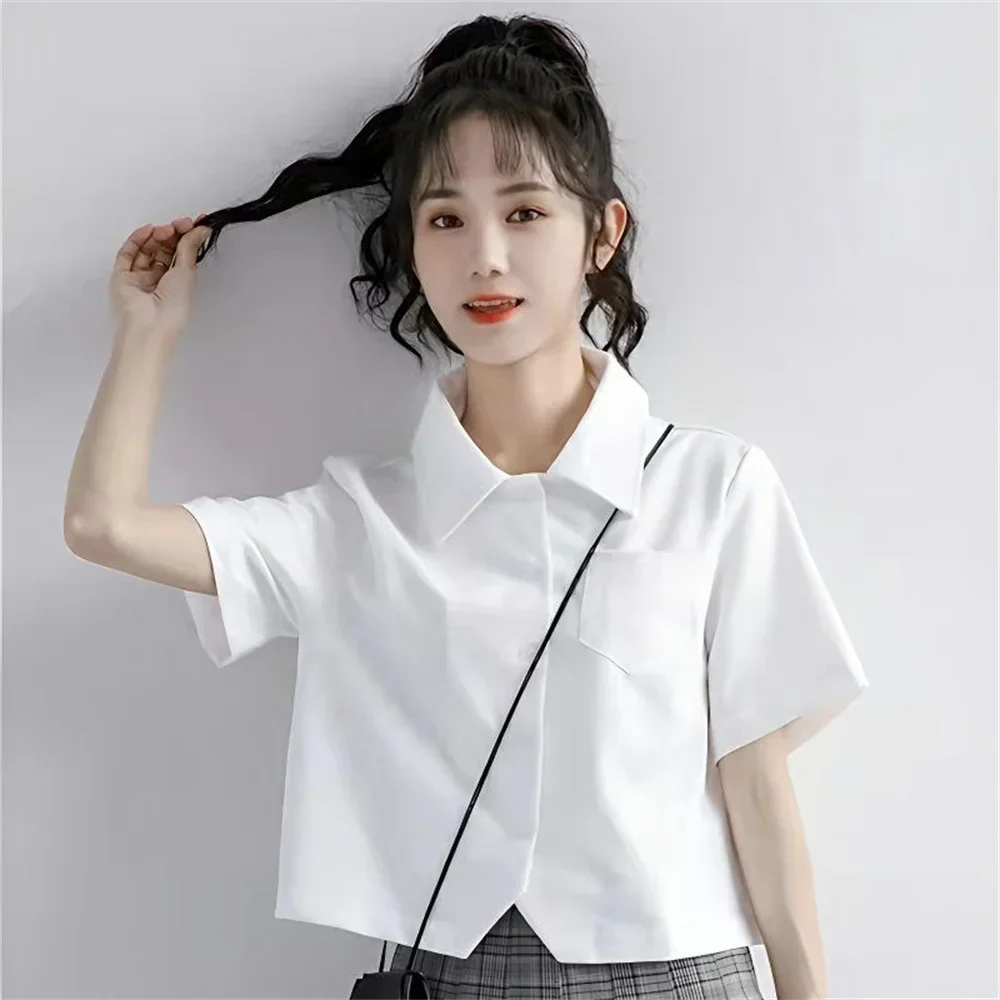 

Preppy Style Shirt Female 2025 Summer New Design Sweet Girls White Short Sleeve Blouse Japanese Cute Students' Tops Women Shirts