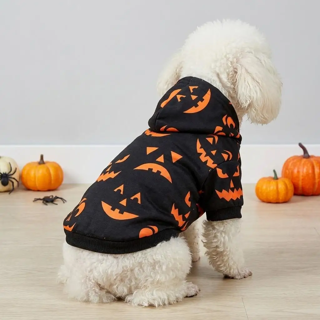Halloween-Hundepullover mit Kürbisgesicht, Kapuzen-Sweatshirt für Haustiere, Welpen-Kapuzenpullover, Cosplay-Kostümkleidung für kleine und mittelgroße Hunde und Katzen – Detail 6
