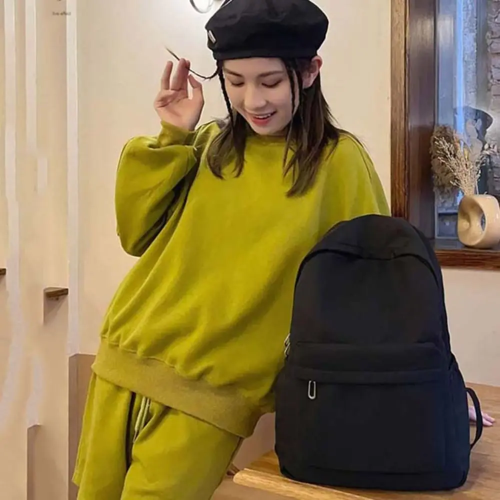 Solid Color Preppy Style Backpack Large Capacity Nylon Students School Bag Storage Bag Korean Style Teenagers Shoulder Bag