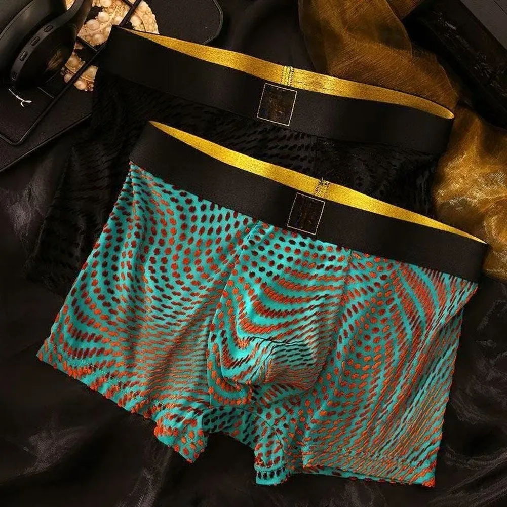 Men Fashion Flocking Printed Boxer Briefs Trunks Breathable Soft Underwear U Pouch Sports Boxers Shorts Underpants