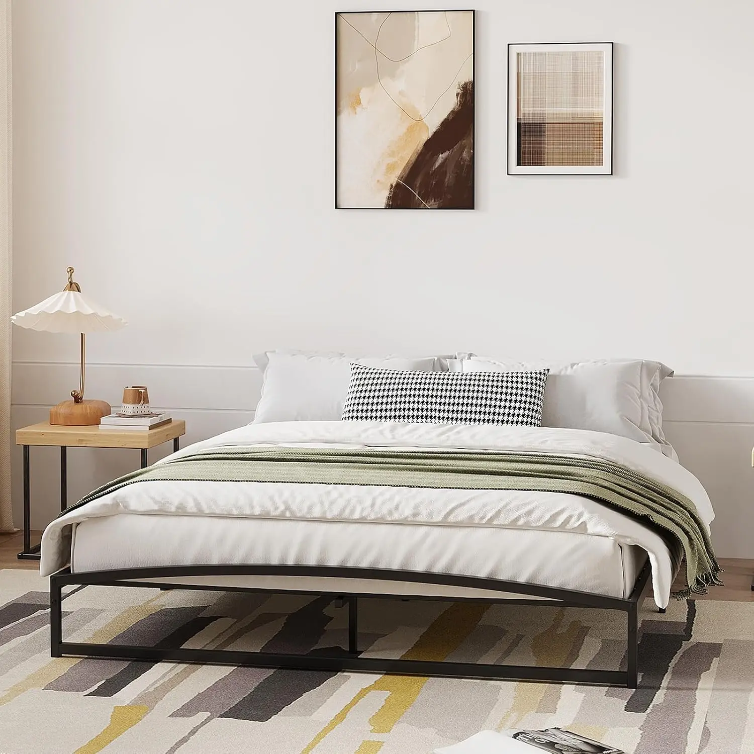 6inch Size Bed Frame Metal Platform Bedroom Frames with Storage Space Sturdy Steel Slat Support Heavy Duty Steel Platform Bed Frame