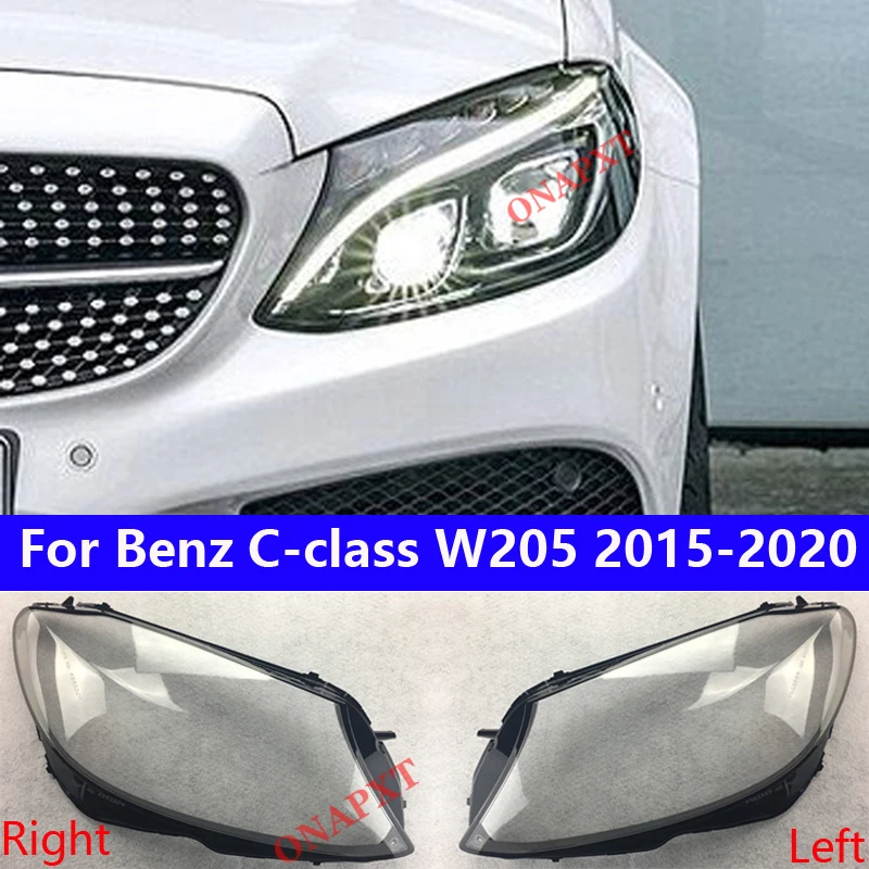 

For Mercedes-Benz C-class W205 2015-2020 Car Transparent Lampshade Lamp Shell Front Headlamp Lens Glass Headlight Cover